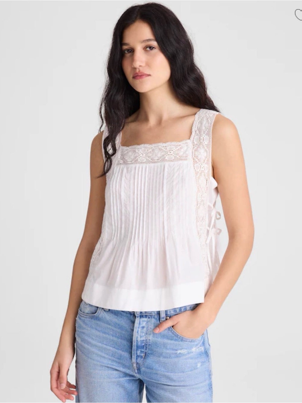 Madewell White Lace-Trim Pintuck Sleeveless Camisole “The Sophie Top”